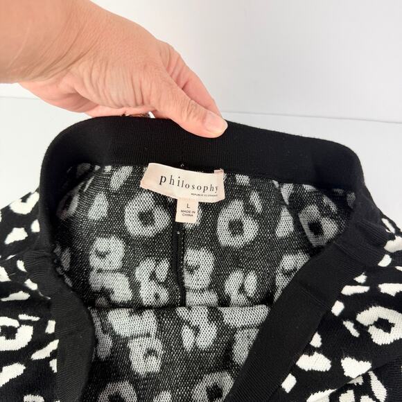 NEW Philosophy Black White Abstract Floral Knit Elastic Waist Sweater Skirt L - Picture 7 of 10
